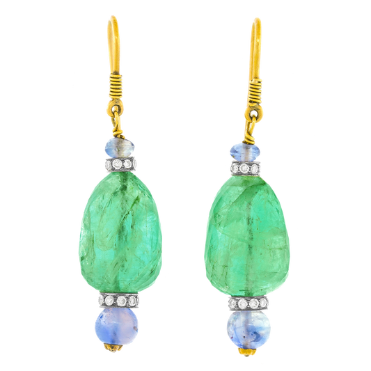 Spectacular Emerald and Sapphire Gold Earrings