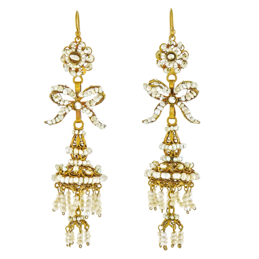 Antique Pearl Chandelier Earrings c1870s Iberian