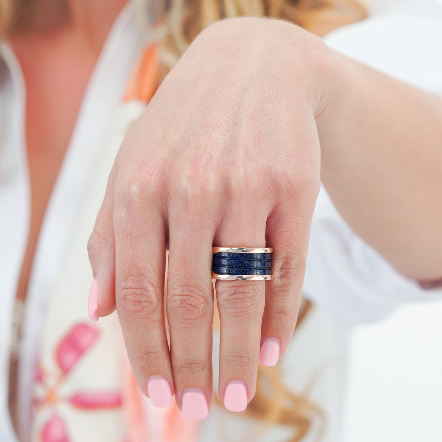 BVLGARI ブルガリ B.zero1 Ring Lapis lazuli Bvlgari B.Zero1 18k Rose Gold and Marble Four Band Ring