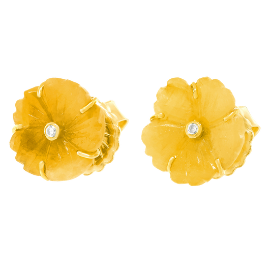 #24840 - Carved Yellow Sapphire Flower Earrings 18k