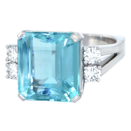 Swiss Modern Aquamarine and Diamond Ring