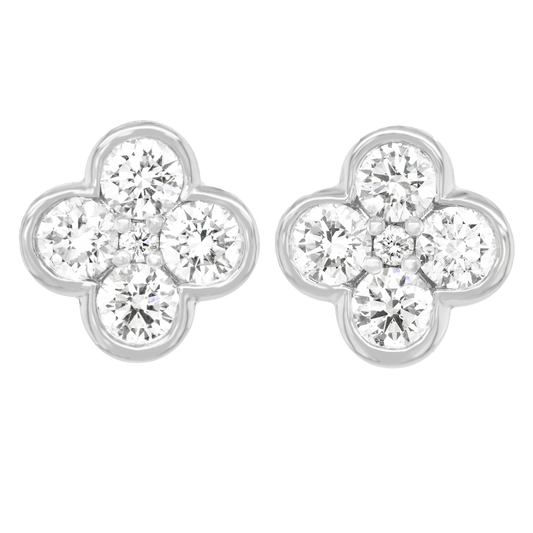 #27613 - Diamond-Set Platinum Clover Earrings