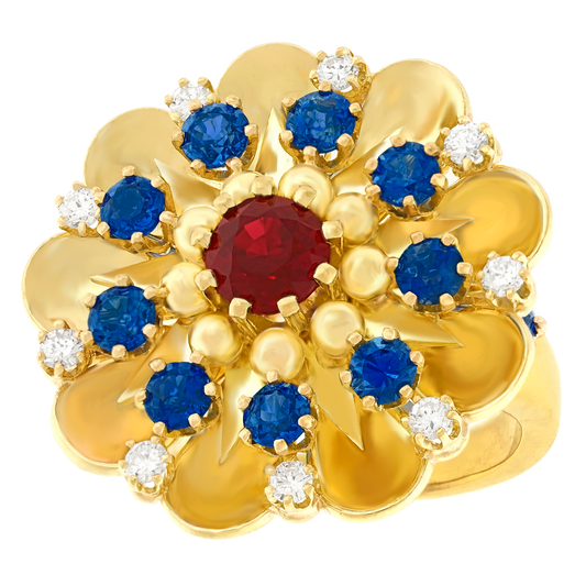 #25888 - Rud Murbach Sixties Mod Sapphire Diamond and Ruby Ring