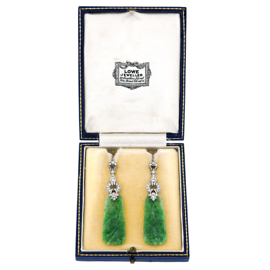 #27426 - Art Deco Jade Chandelier Earrings GIA