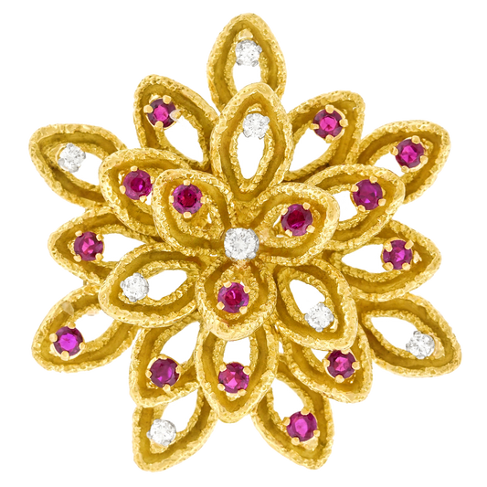 #26124 - Boucheron Ruby and Diamond Fifties Brooch