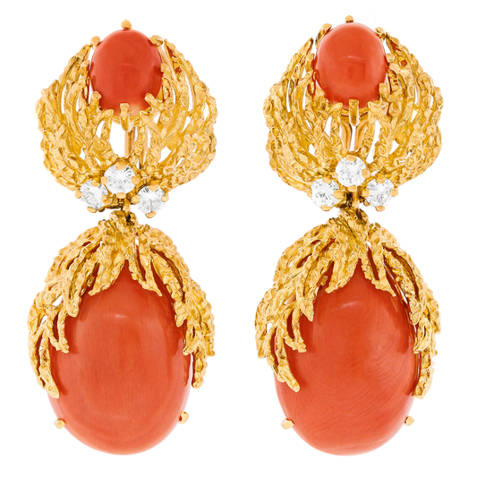 #26132 - Sixties Coral and Diamond Earrings