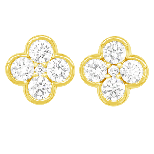 ON HOLD #26142 - Diamond-Set Yellow Gold Clover Earrings