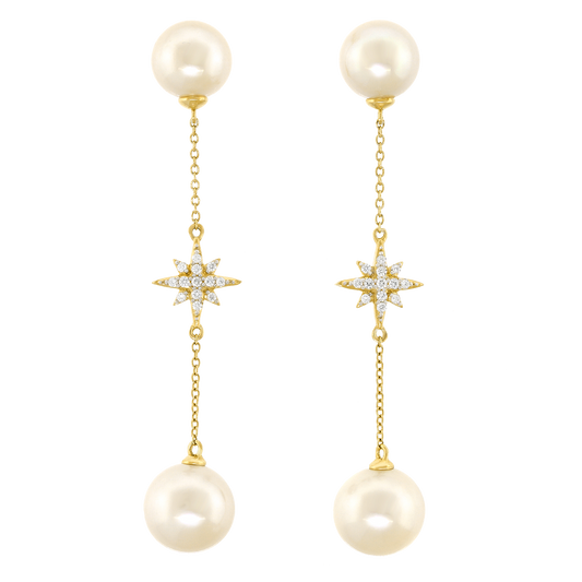 #26202 - Diamond Star & Pearl Chandelier Earrings