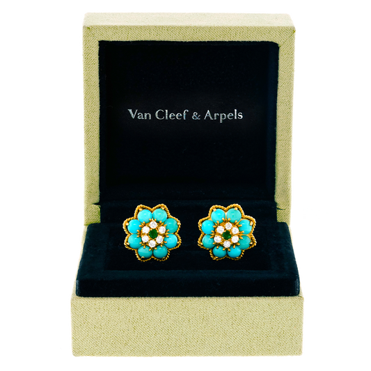 #26515 - Van Cleef & Arpels Turquoise Diamond & Emerald Earrings