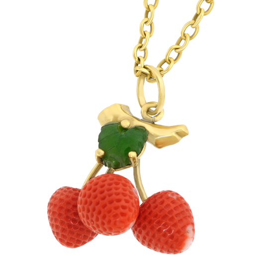 #26692 - Coral and Jade Strawberry Pendant or Charm