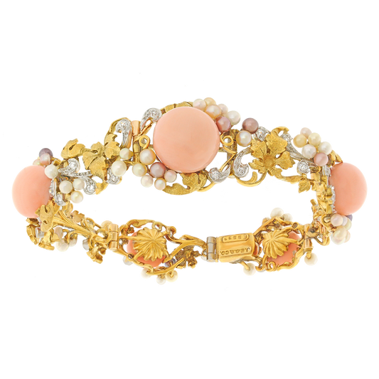 #26818 - Edwardian Coral, Diamond and Pearl Bracelet by JE Caldwell