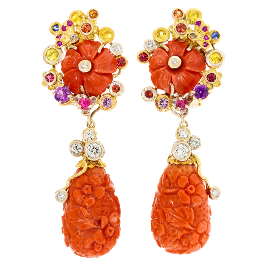 #26850 - Magnificent Carved Coral Chandelier Earrings