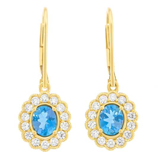 #27022 - Aquamarine and Diamond Drop Earrings