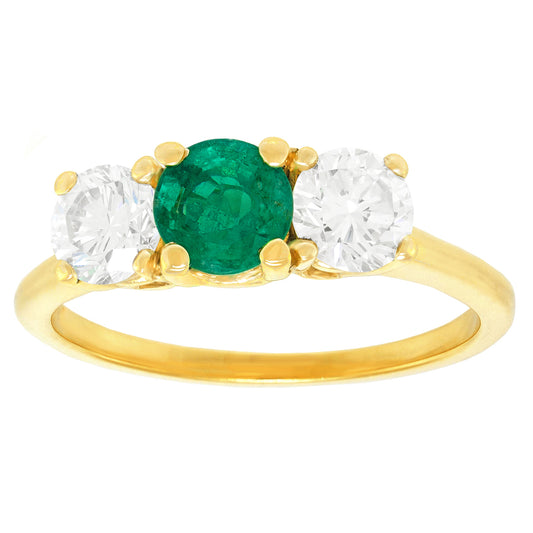 #27088 - Emerald and Diamond 3-Stone Ring