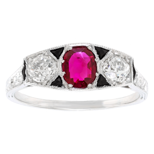#27155 - Art Deco No-Heat Burma Ruby & Diamond Ring