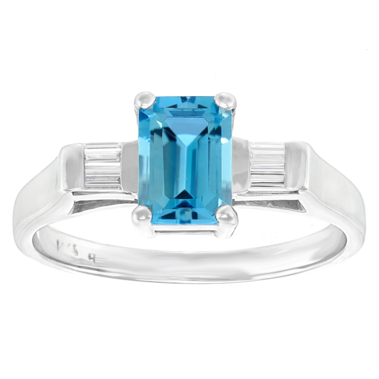 #27218 - Sleek Nineties Aquamarine and Diamond Ring