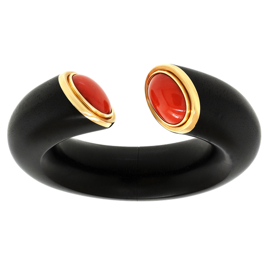 #27265 - Modernist Ebony & Coral Bangle Bracelet