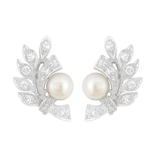 #27295 - Art Deco Pearl and Diamond Earrings