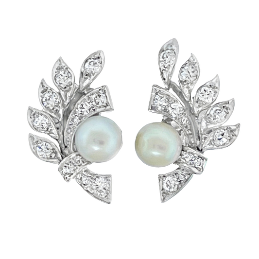 #27295 - Art Deco Pearl and Diamond Earrings
