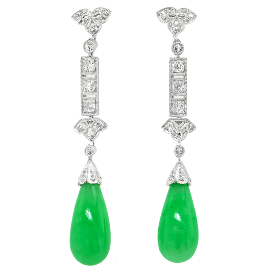 #27297 - Art Deco Jade & Diamond Chandelier Earrings