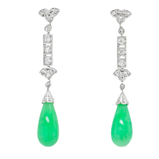 #27297 - Art Deco Jade & Diamond Earrings