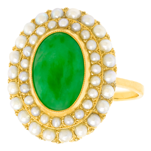 #27312 - Art Deco Jade and Pearl Ring