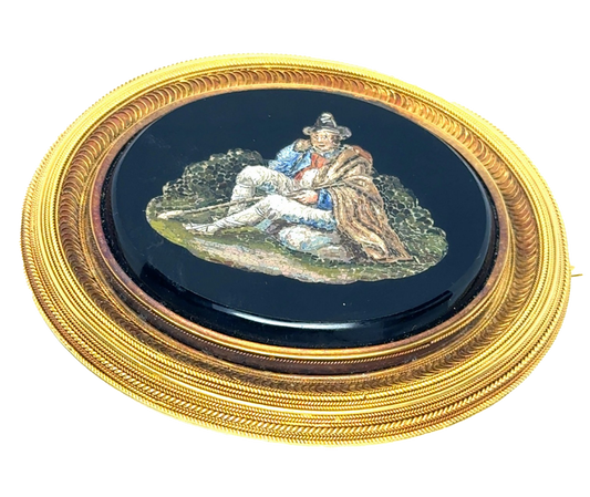 #27319 - Superb Brooch Micro Mosaic in a Heavy Gold Frame