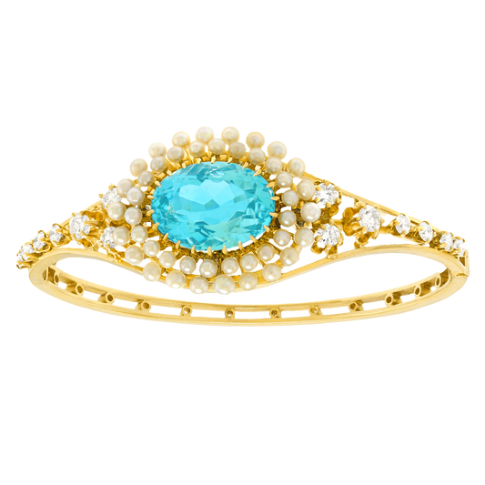 #27320 - Art Deco Aqua, Pearl and Diamond Bracelet by Pierre Cordier