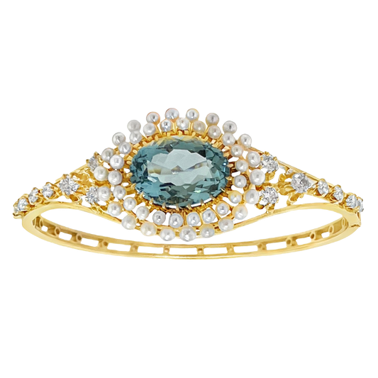 #27320 - Antiques Aquamarine, Pearl and Diamond Bracelet by Pierre Cordier