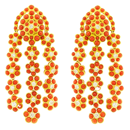 #27392 - Spectacular Sabbadini Diamond and Coral Chandelier Earrings
