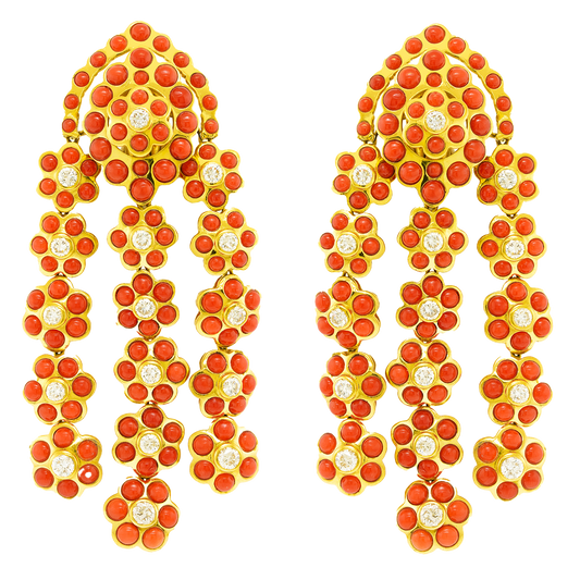 #27392 - Spectacular Sabbadini Diamond and Coral Chandelier Earrings