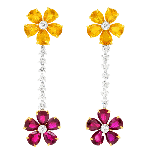 #27396 - Nineties Italian Ruby, Sapphire and Diamond Earrings