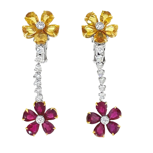#27396 - Nineties Italian Ruby, Sapphire and Diamond Earrings