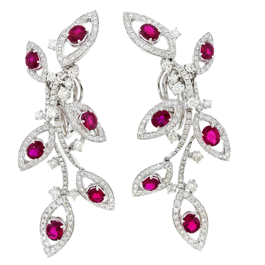 #27398 - Nineties Italian Elegant Ruby and Diamond Chandelier Earrings