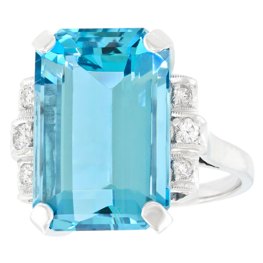 #27406 - Art Deco 10.0 Carat Aquamarine and Diamond Ring