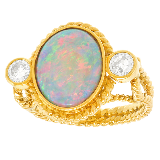 #27419 - Sixties Opal and Diamond Ring