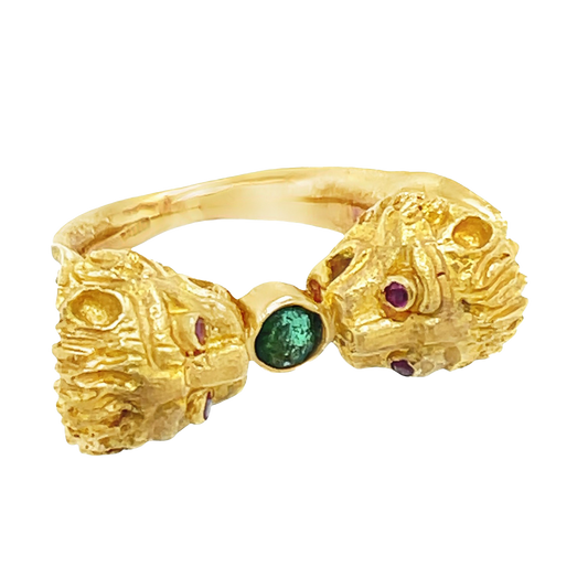 #27420 - Lion Ring with Emerald Greece