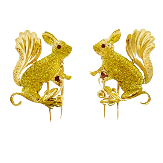 Vintage Fifties Gold Squirrel Brooches