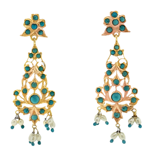 #27476 - Turquoise and Pearl Chandelier Earrings