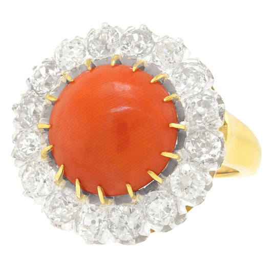 #27661 - Spectacular Antique Coral & Diamond Ring