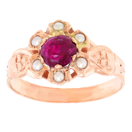 #27664 - Antique Ruby and Pearl Ring