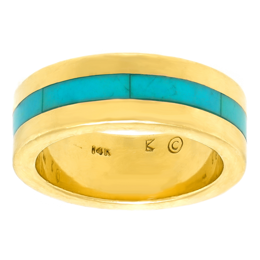 #27700 - Calvin Begay Turquoise and Gold Ring