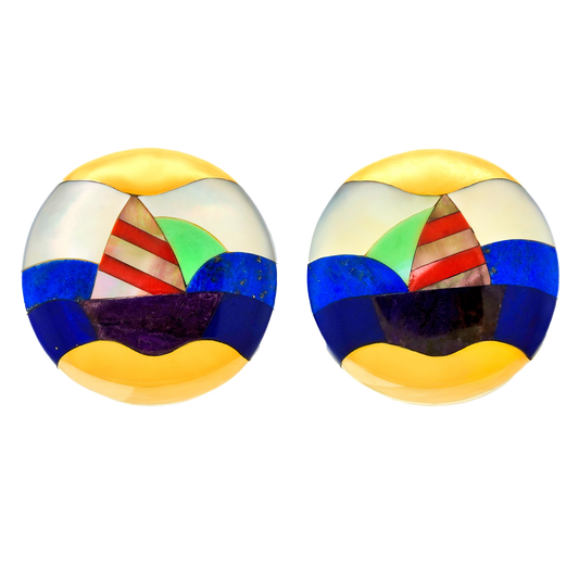 #27728 - Asch Grossbardt Intarsio Sailboat Earrings