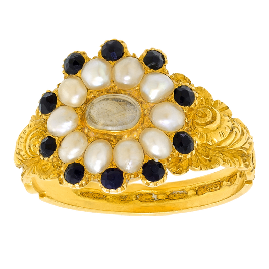 #27747 - Early Victorian Pearl & Jet Hair Ring