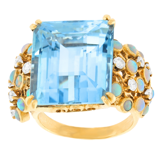 #27832 - Sixties Opal, Diamond and Aquamarine Ring