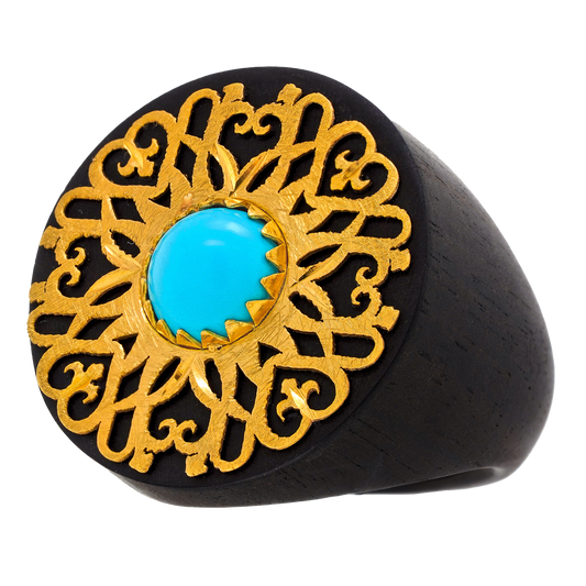 #27846 - Seventies Italian Gold and Wood Ring