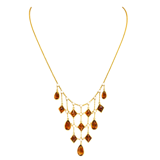 #27882 - Edwardian Pearl and Citrine Necklace