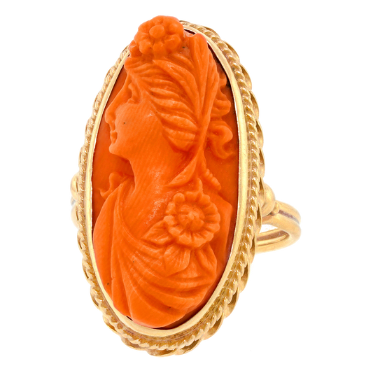 #27919 - Twenties Carved Coral Cameo Ring