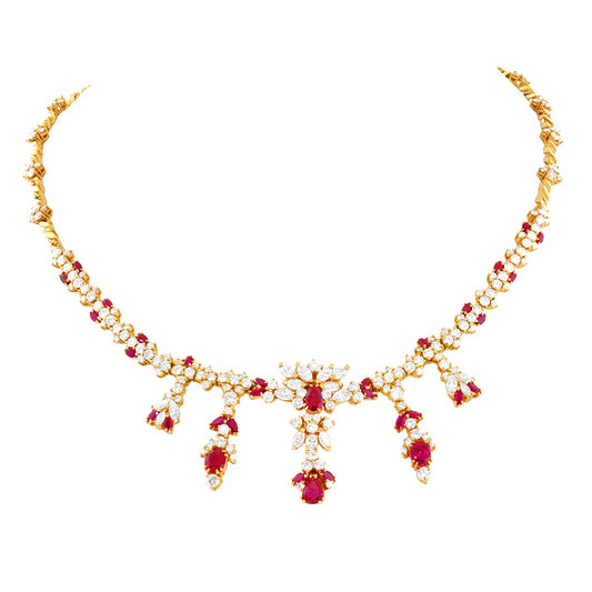 #27955 - Sleek Seventies Ruby and Diamond Necklace