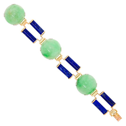 #27963 - Art Deco Jade and Lapis Bracelet